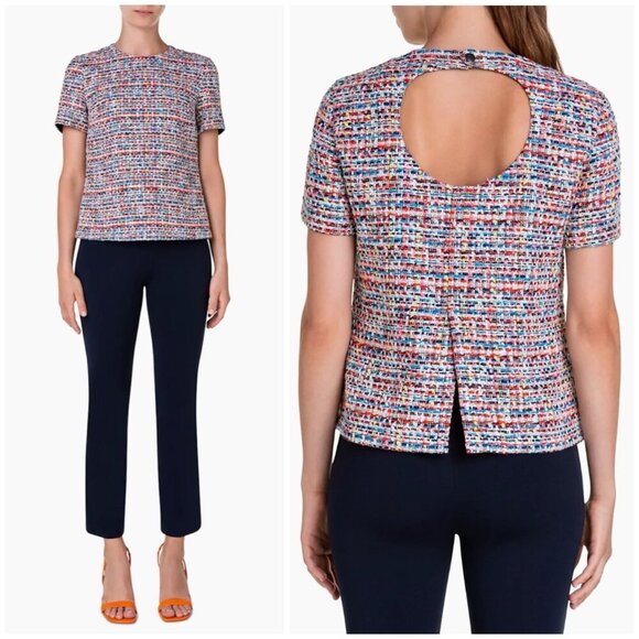 NWT Akris Punto Short-Sleeve Cutout Multicolor Cotton Tweed Top $695 - Picture 1 of 12
